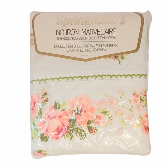 Vintage Springmaid Rose Flat Sheet Full Double Prelude No-Iron Marvelaire New - Picture 1 of 16